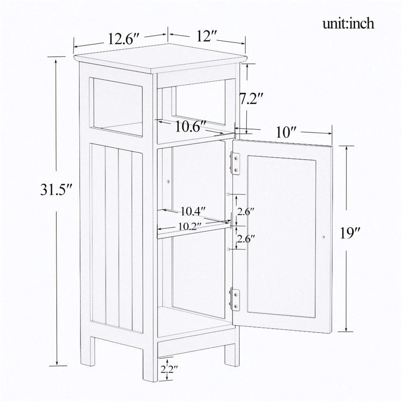 Meuble bas de salle de bain blanc avec porte simple, placard autoportant, organisateur de rangement