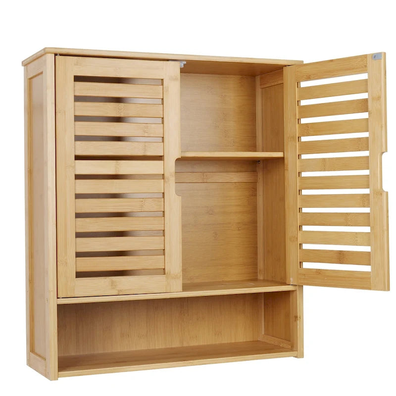 Organisateur de rangement pour armoire murale de salle de bain avec étagère réglable et portes doubles