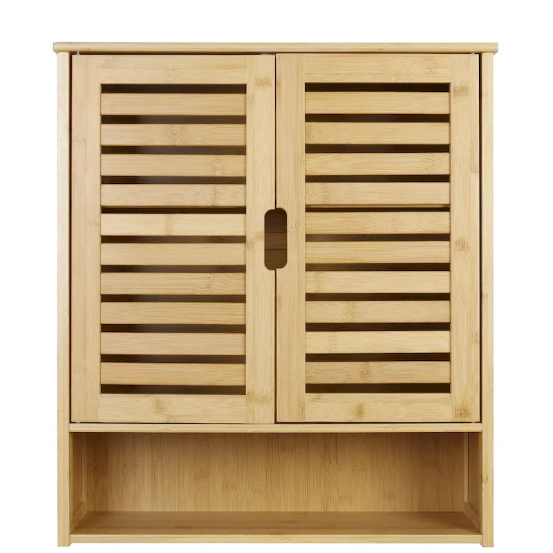 Organisateur de rangement pour armoire murale de salle de bain avec étagère réglable et portes doubles