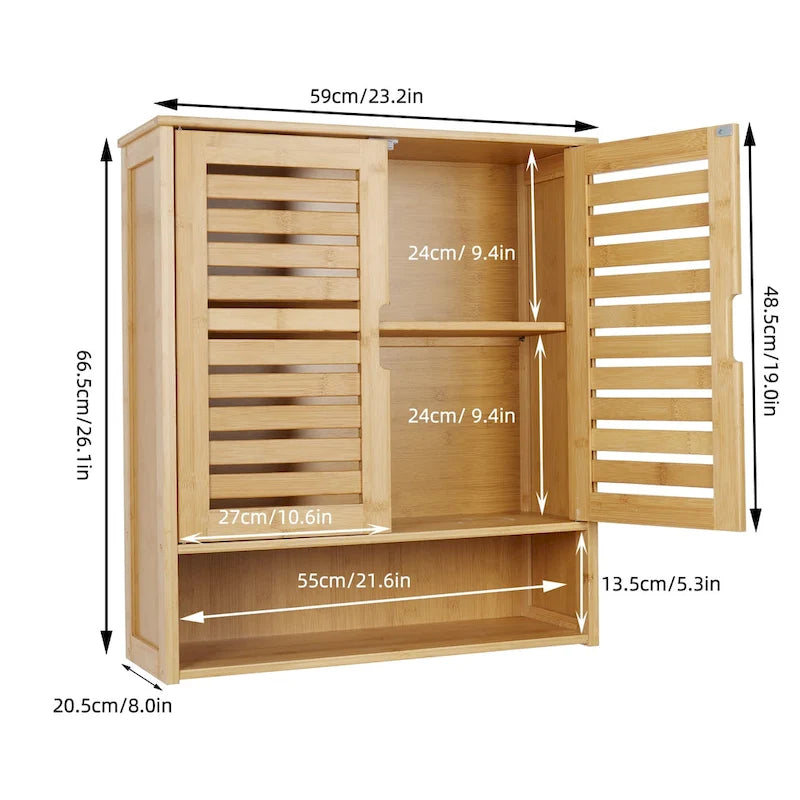 Organisateur de rangement pour armoire murale de salle de bain avec étagère réglable et portes doubles