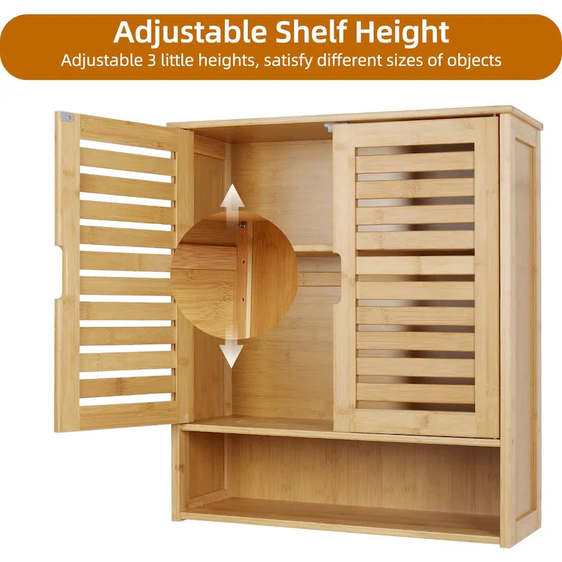 Organisateur de rangement pour armoire murale de salle de bain avec étagère réglable et portes doubles