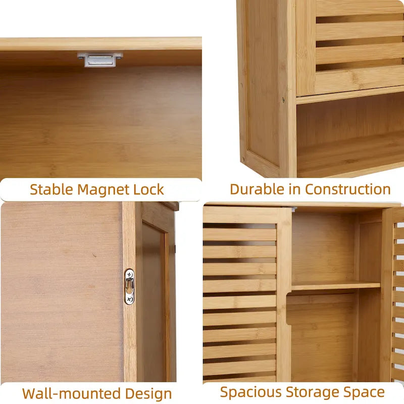 Organisateur de rangement pour armoire murale de salle de bain avec étagère réglable et portes doubles