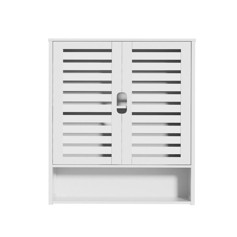 Organisateur de rangement pour armoire murale de salle de bain avec étagère réglable et portes doubles