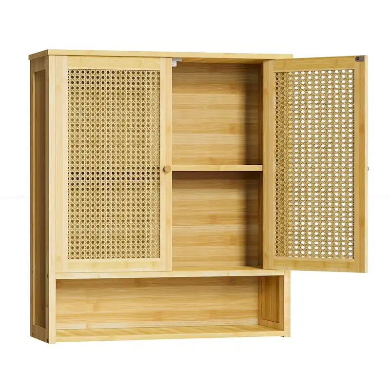 Organisateur de rangement pour armoire murale de salle de bain avec étagère réglable et portes doubles