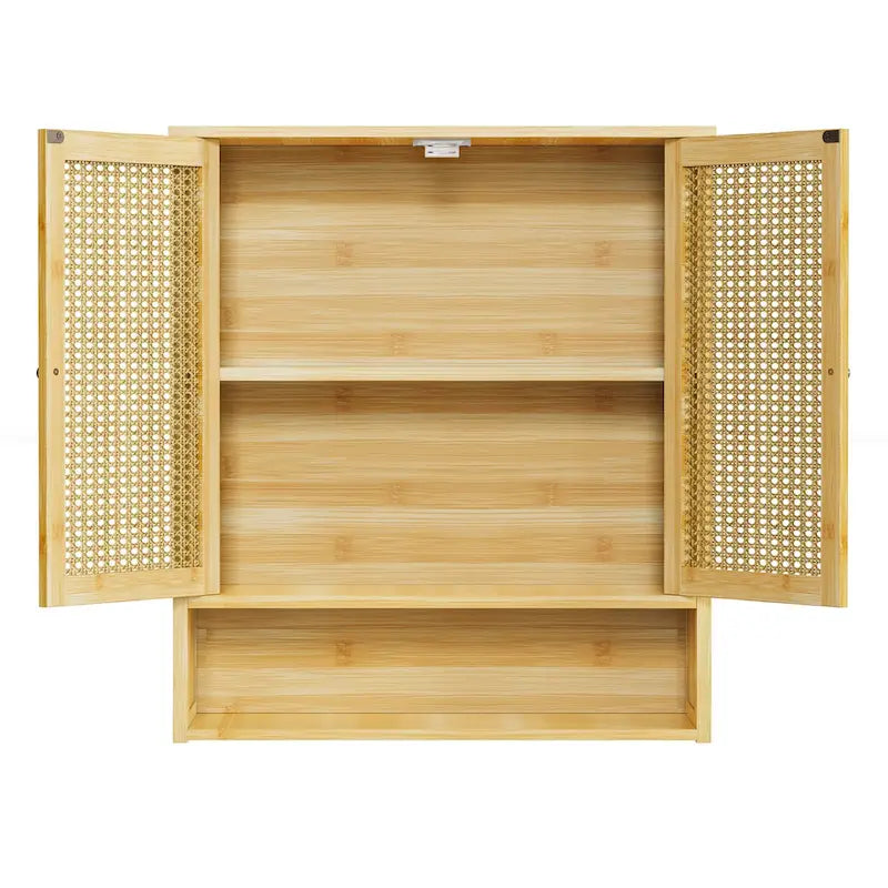 Organisateur de rangement pour armoire murale de salle de bain avec étagère réglable et portes doubles