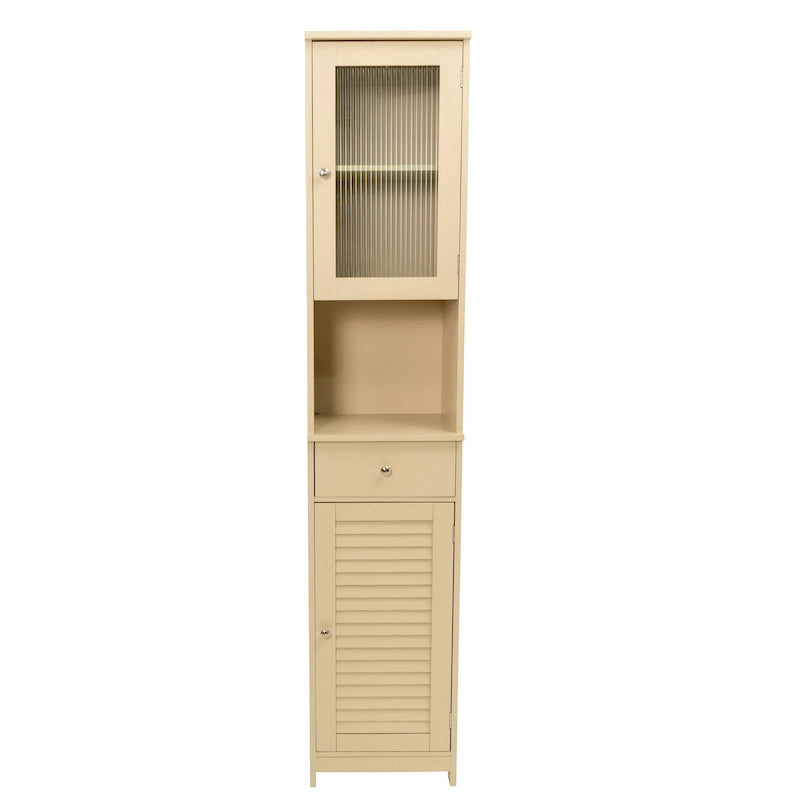 Meuble de Rangement de Salle de Bain de 180 cm de Haut avec 2 Portes et 1 Tiroir, Colonne de Rangement Autonome