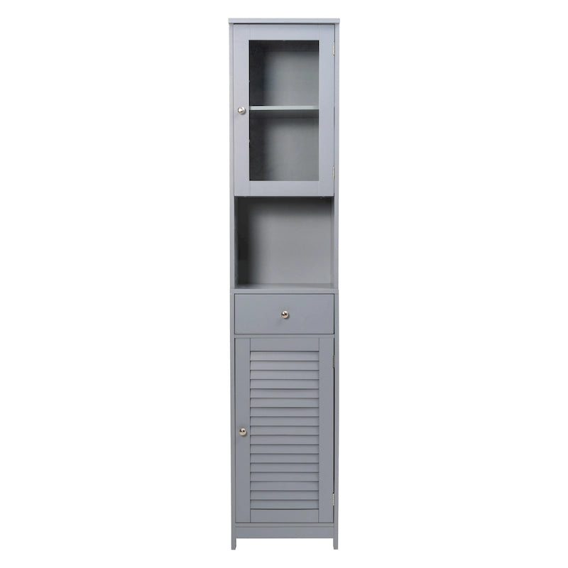 Meuble de Rangement de Salle de Bain de 180 cm de Haut avec 2 Portes et 1 Tiroir, Colonne de Rangement Autonome
