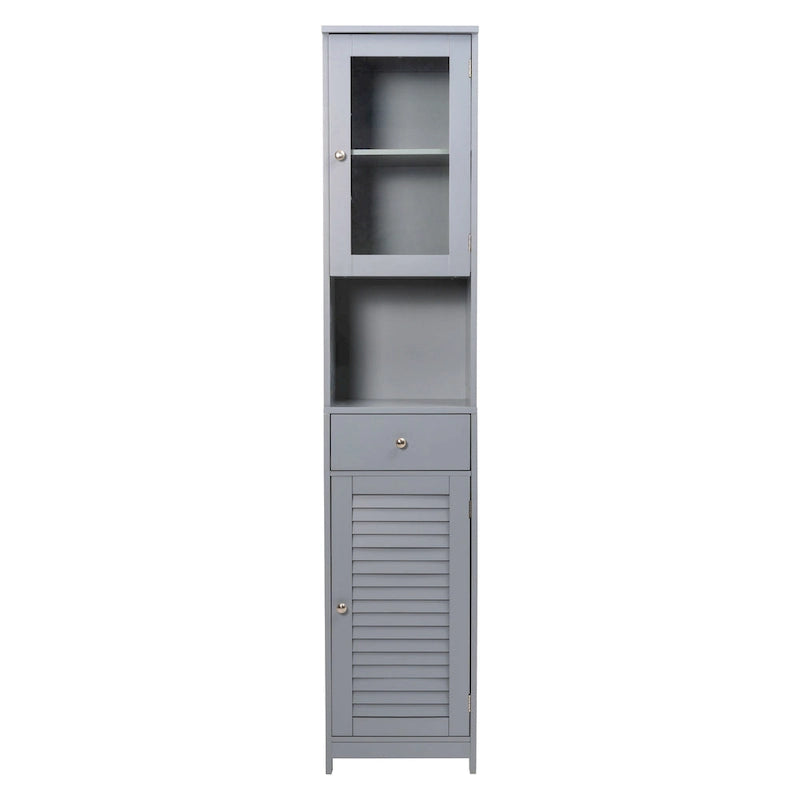 Meuble de Rangement de Salle de Bain de 180 cm de Haut avec 2 Portes et 1 Tiroir, Colonne de Rangement Autonome