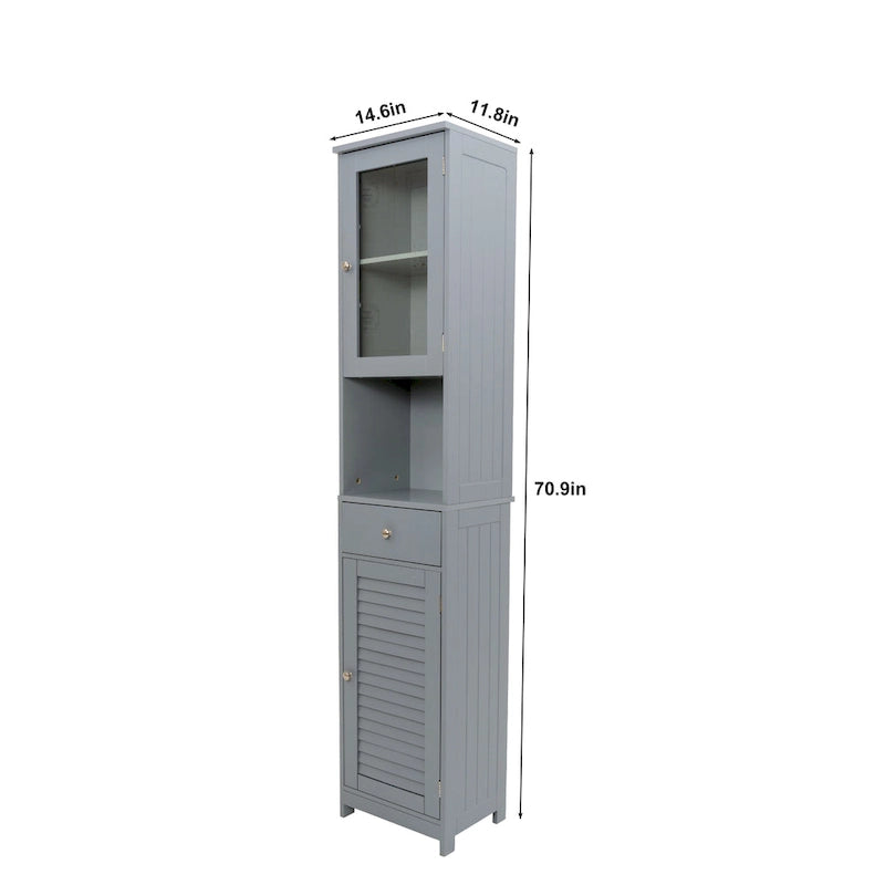 Meuble de Rangement de Salle de Bain de 180 cm de Haut avec 2 Portes et 1 Tiroir, Colonne de Rangement Autonome