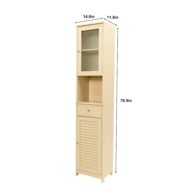 Meuble de Rangement de Salle de Bain de 180 cm de Haut avec 2 Portes et 1 Tiroir, Colonne de Rangement Autonome
