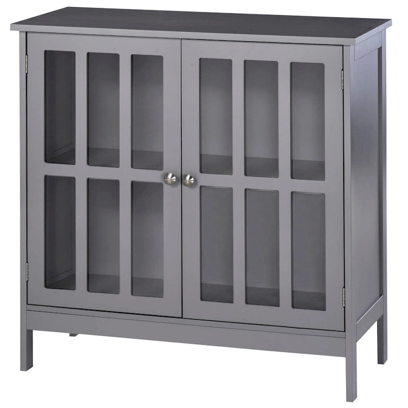 Buffet de rangement avec 2 portes transparentes pour cuisine, couloir, gris