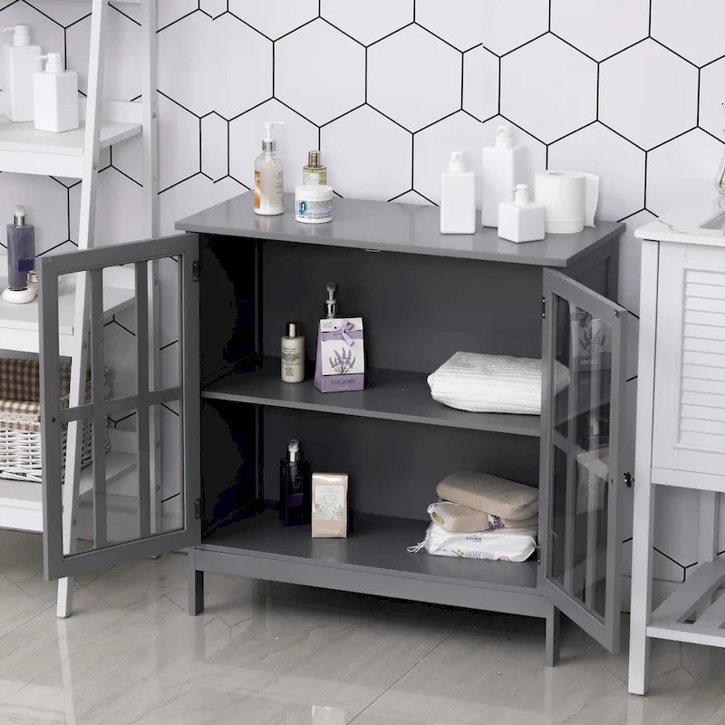 Buffet de rangement avec 2 portes transparentes pour cuisine, couloir, gris