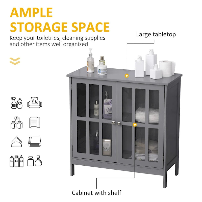 Buffet de rangement avec 2 portes transparentes pour cuisine, couloir, gris