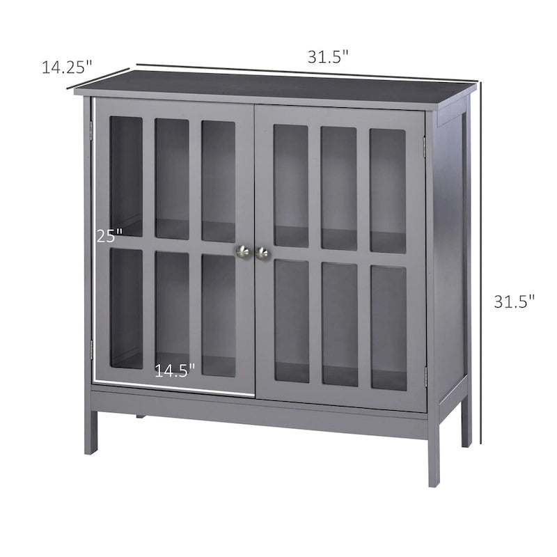 Buffet de rangement avec 2 portes transparentes pour cuisine, couloir, gris