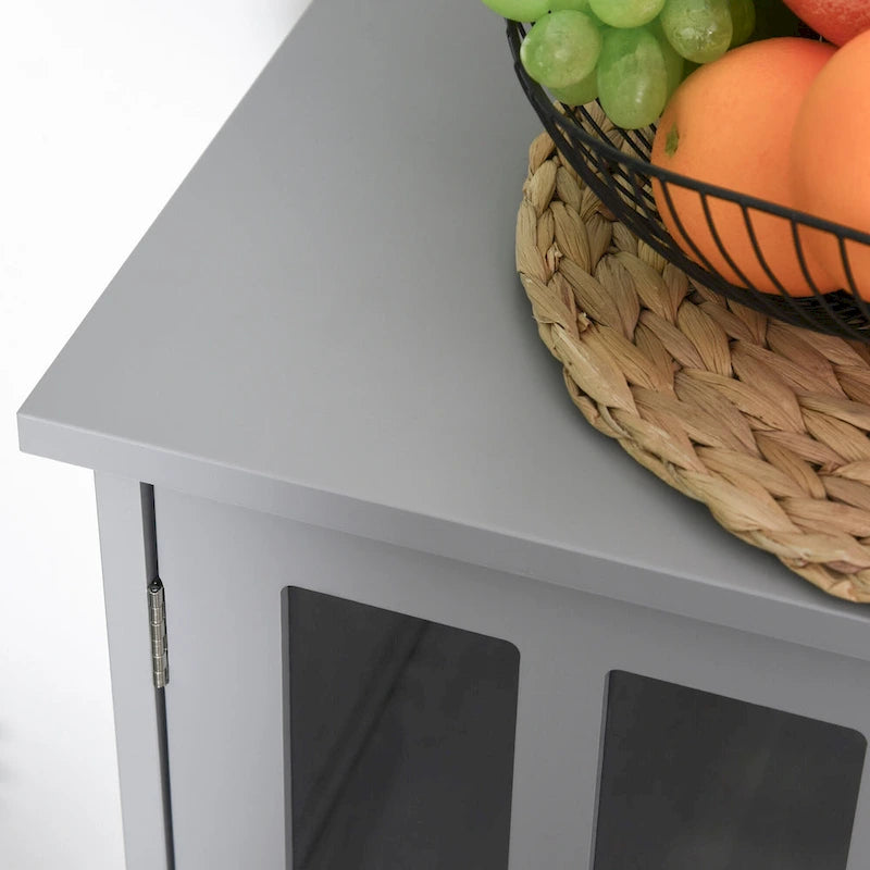Buffet de rangement avec 2 portes transparentes pour cuisine, couloir, gris
