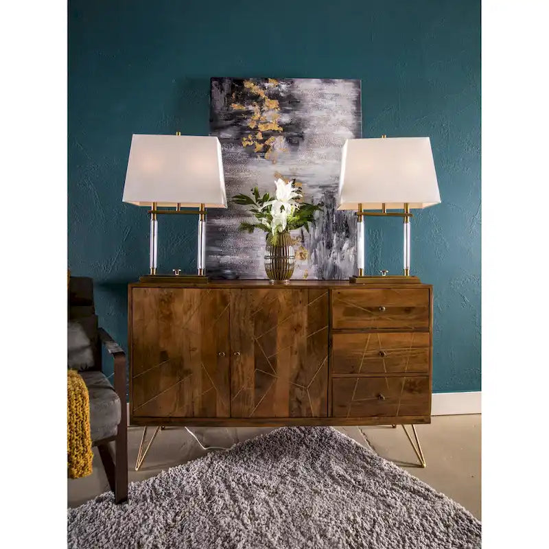 StyleCraft Sebastian Two Door, Three Drawer Credenza with Geometric Inlay Design and Hair Pin Legs