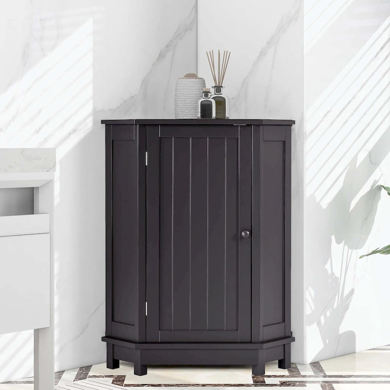 Meuble de salle de bain d'angle triangulaire avec étagère