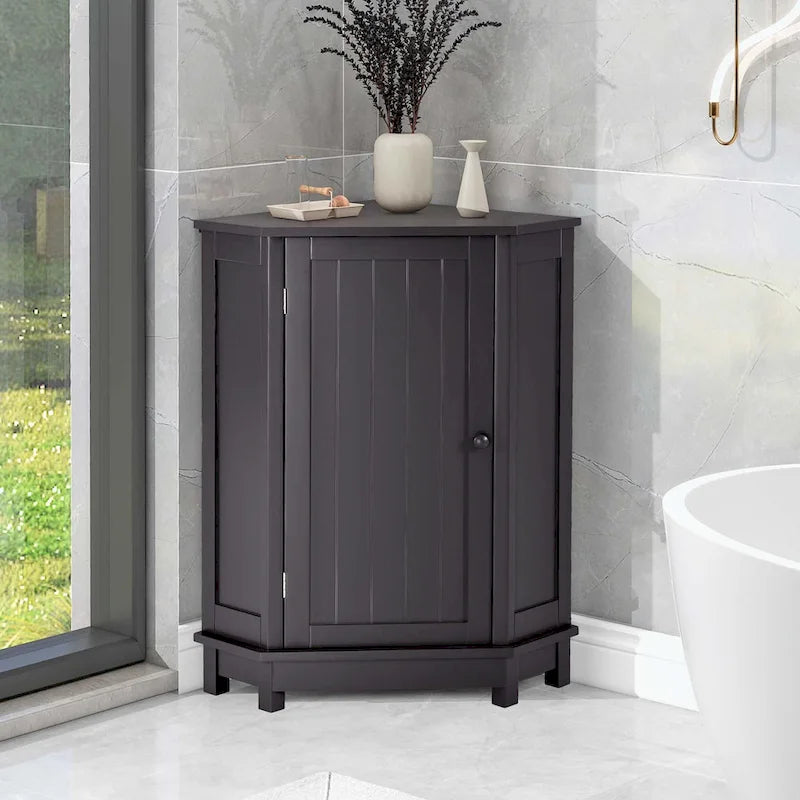 Meuble de salle de bain d'angle triangulaire avec étagère