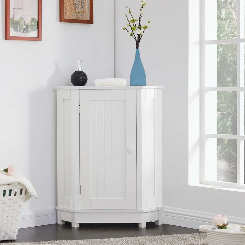 Meuble de salle de bain d'angle triangulaire avec étagère
