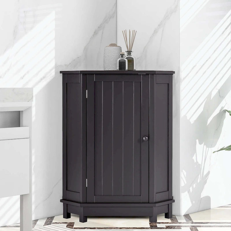 Meuble de salle de bain d'angle triangulaire avec étagère