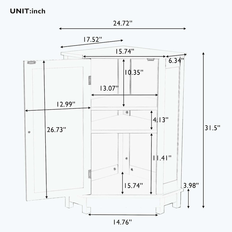 Meuble de salle de bain d'angle triangulaire avec étagère