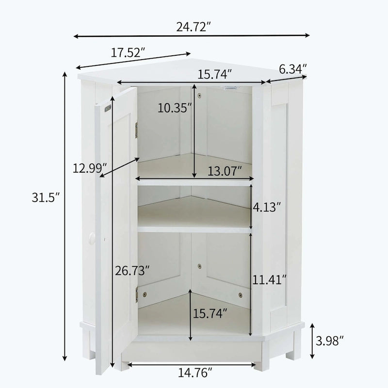 Meuble de salle de bain d'angle triangulaire avec étagère