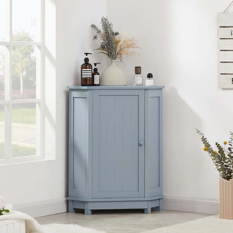 Meuble de salle de bain d'angle triangulaire avec étagère