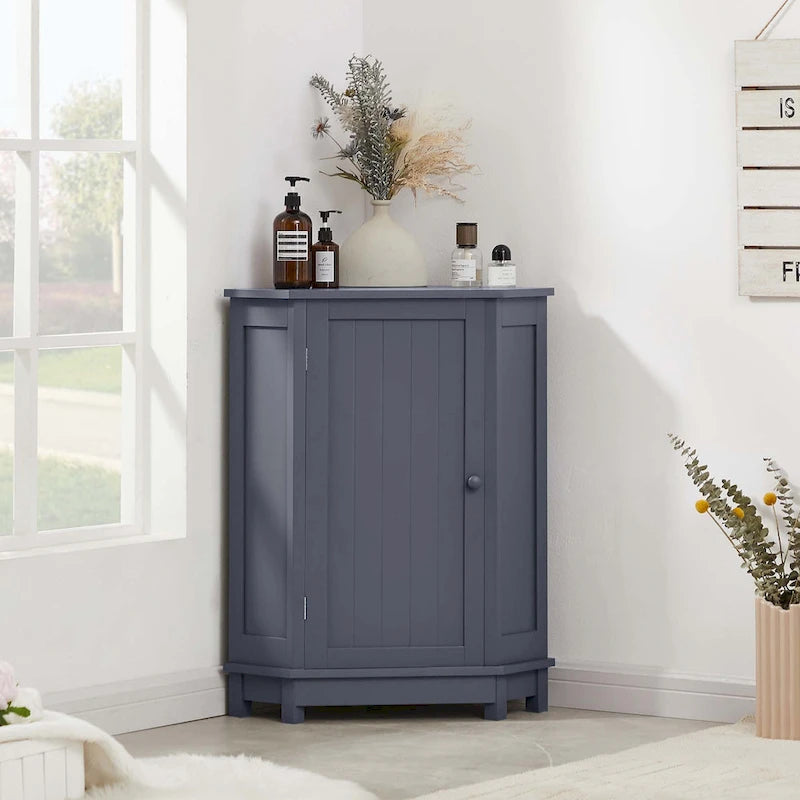 Meuble de salle de bain d'angle triangulaire avec étagère