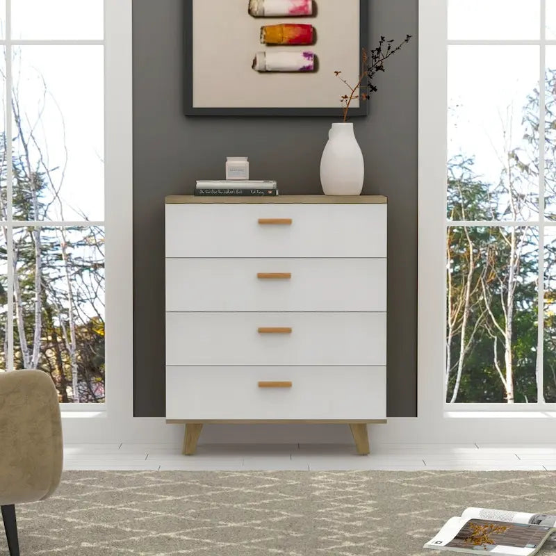Meuble de rangement latéral moderne blanc avec tiroirs et poignées en bois massif