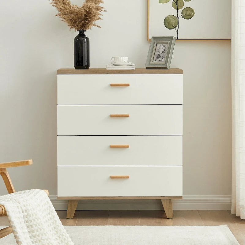 Meuble de rangement latéral moderne blanc avec tiroirs et poignées en bois massif