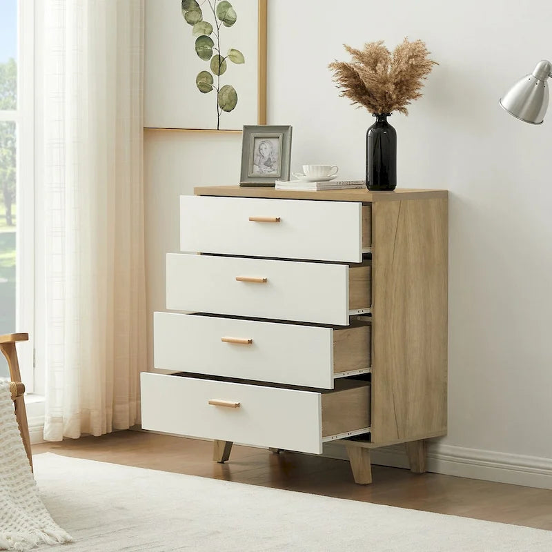Meuble de rangement latéral moderne blanc avec tiroirs et poignées en bois massif