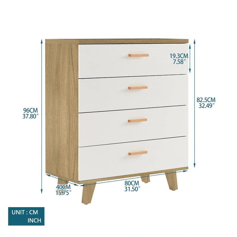 Meuble de rangement latéral moderne blanc avec tiroirs et poignées en bois massif