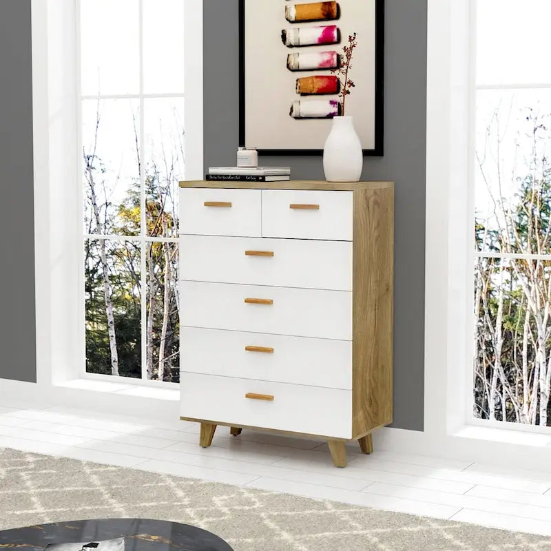 Meuble de rangement latéral moderne blanc avec tiroirs et poignées en bois massif