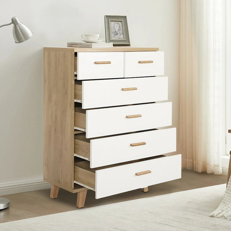 Meuble de rangement latéral moderne blanc avec tiroirs et poignées en bois massif