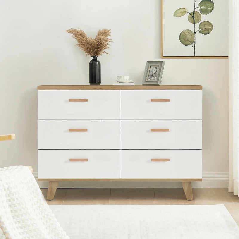 Meuble de rangement latéral moderne blanc avec tiroirs et poignées en bois massif