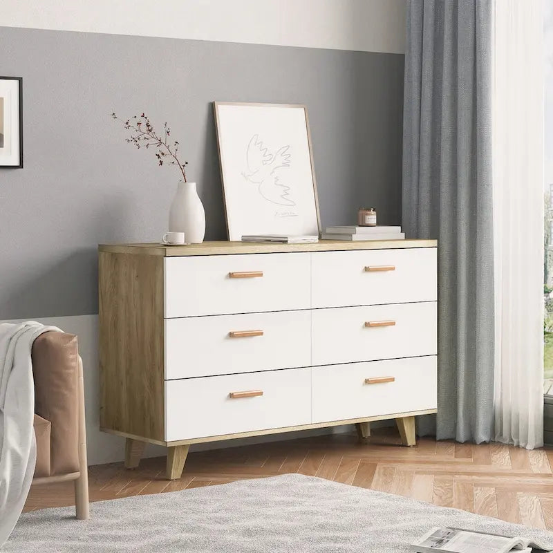 Meuble de rangement latéral moderne blanc avec tiroirs et poignées en bois massif