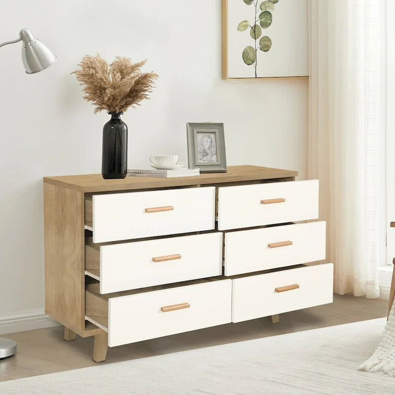 Meuble de rangement latéral moderne blanc avec tiroirs et poignées en bois massif