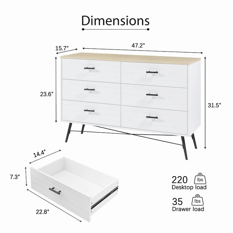 Chambre Moderne avec Commode à 6 Tiroirs Profonds