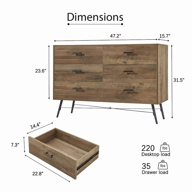 Chambre Moderne avec Commode à 6 Tiroirs Profonds