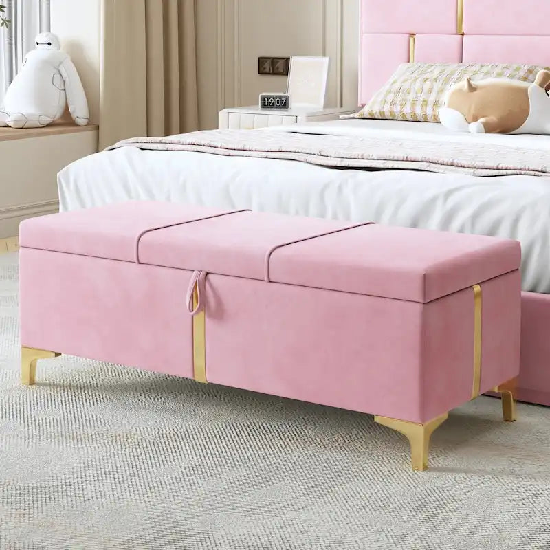 Banc de rangement élégant rembourré avec pieds en métal