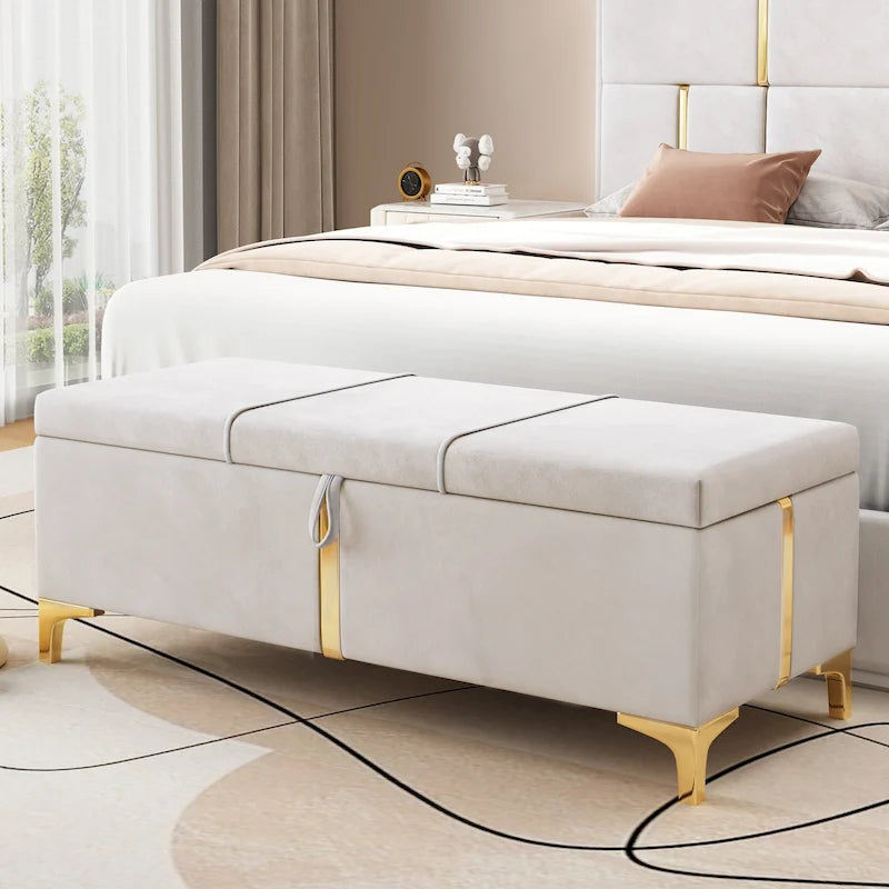 Banc de rangement élégant rembourré avec pieds en métal