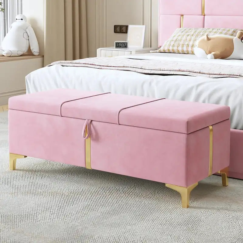 Banc de rangement élégant rembourré avec pieds en métal