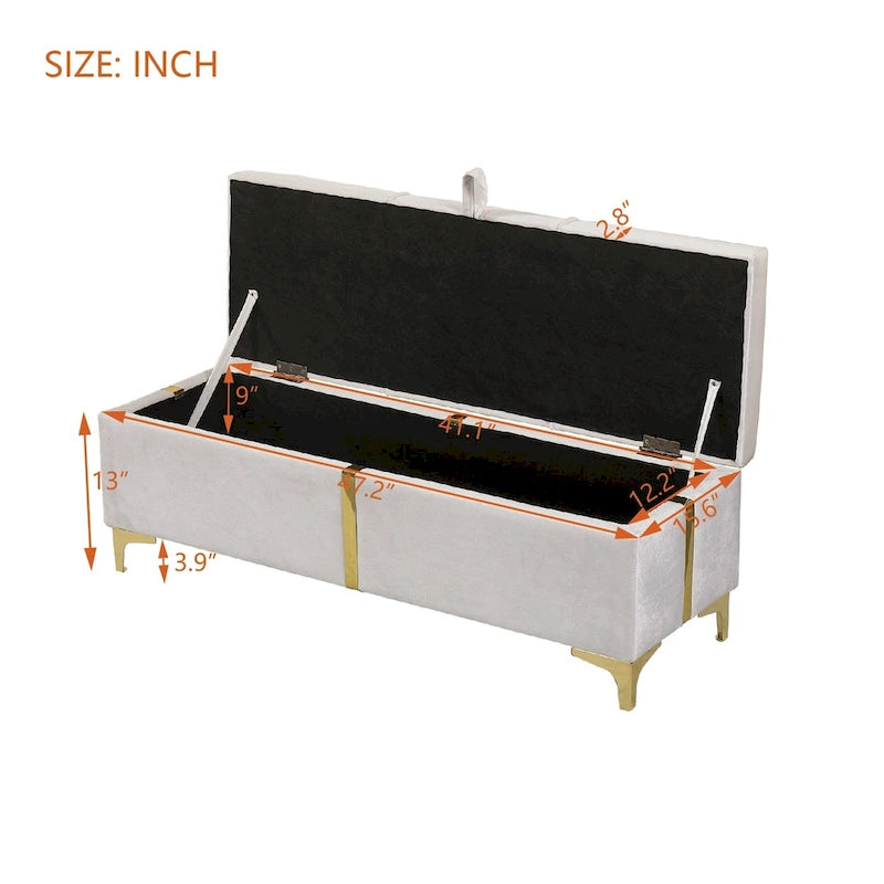 Banc de rangement élégant rembourré avec pieds en métal
