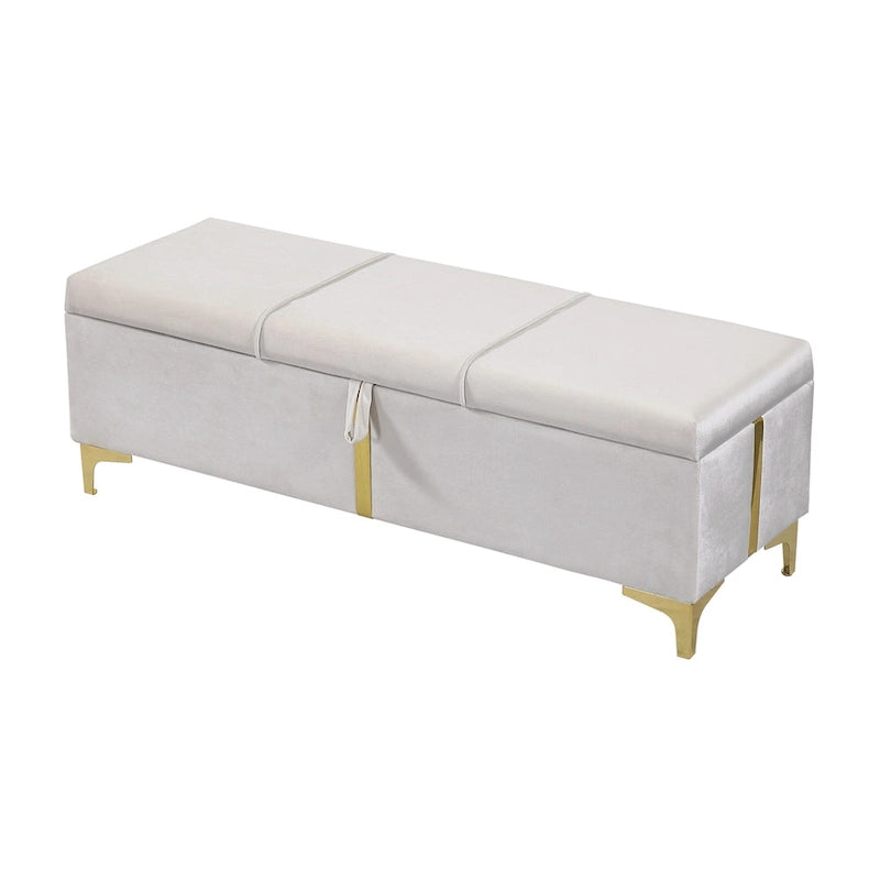 Banc de rangement élégant rembourré avec pieds en métal