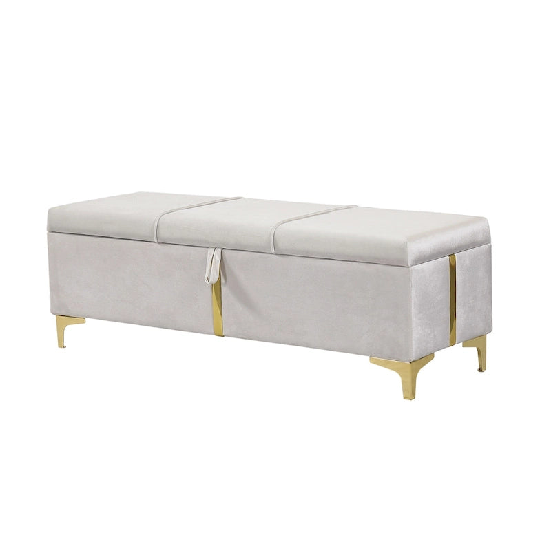 Banc de rangement élégant rembourré avec pieds en métal