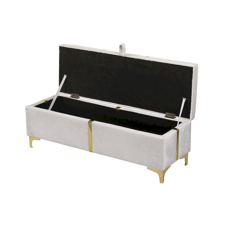 Banc de rangement élégant rembourré avec pieds en métal
