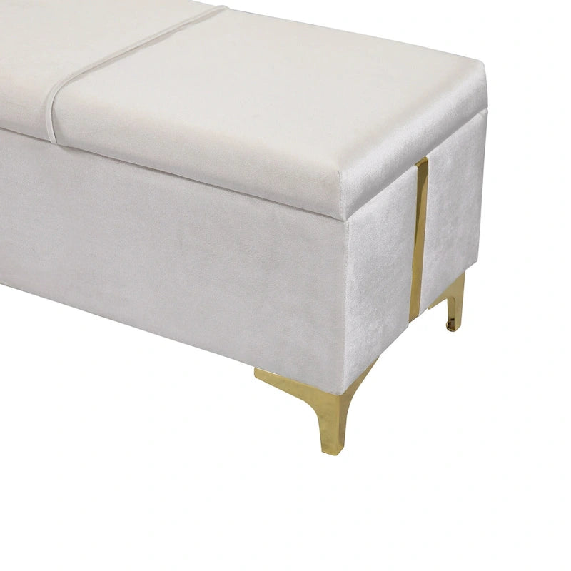Banc de rangement élégant rembourré avec pieds en métal