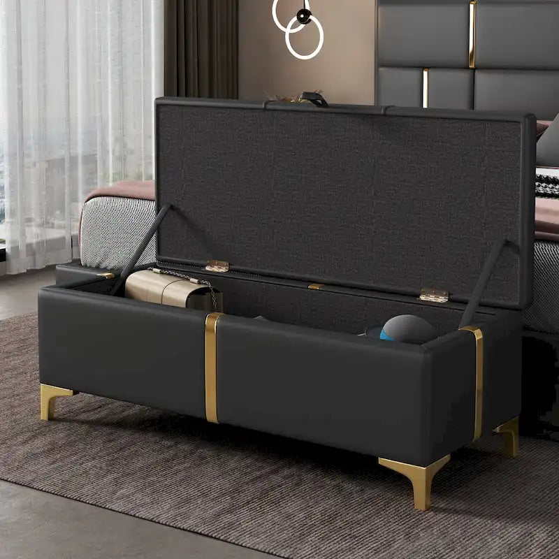 Banc de rangement élégant rembourré avec pieds en métal