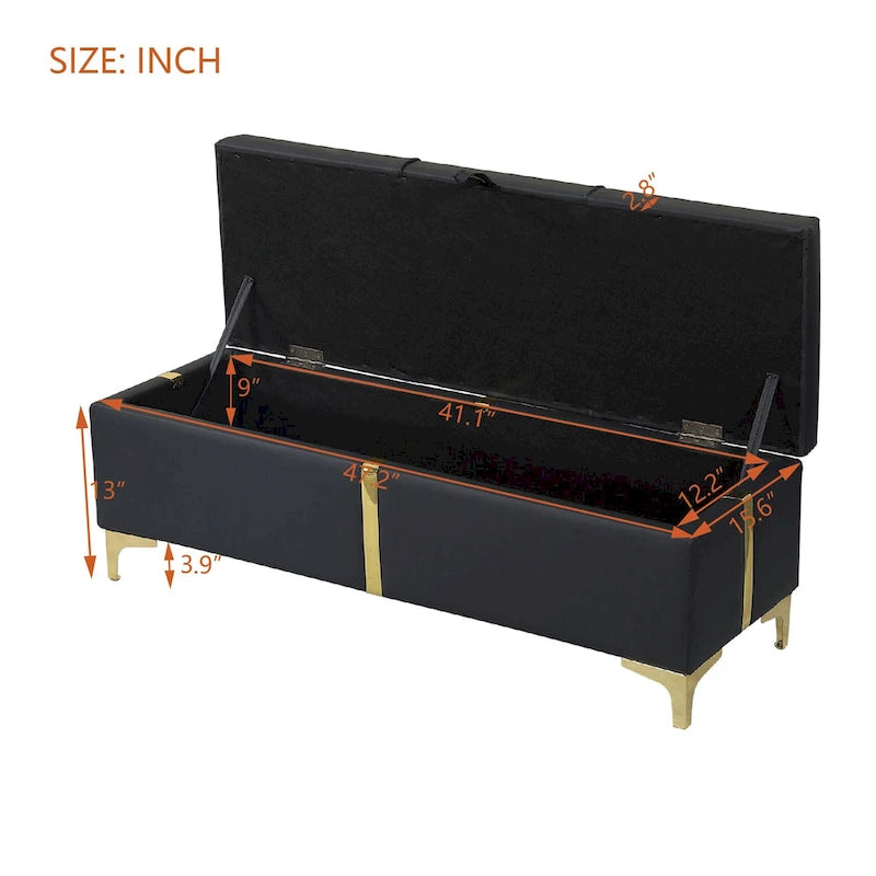 Banc de rangement élégant rembourré avec pieds en métal
