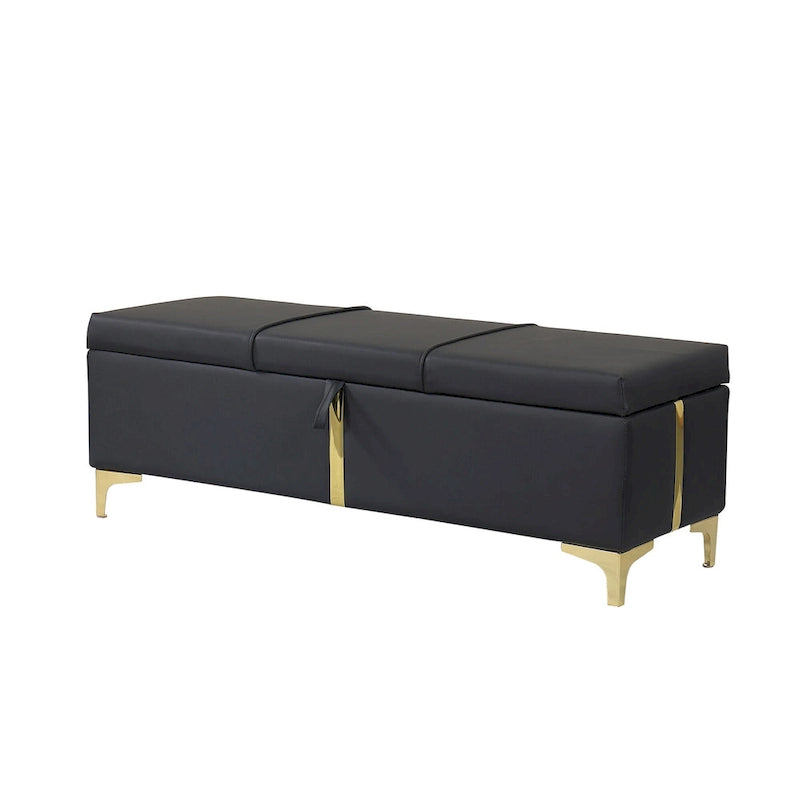 Banc de rangement élégant rembourré avec pieds en métal